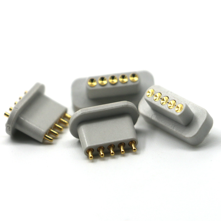 5PIN 彈簧針連接器 白色 pogo pin 間距2.54mm 鍍金 大電流接觸針